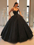 Spaghetti Straps Black Sweetheart Quinceanera Dresses, Ball Gown Sequins Prom Dresses SJS15410