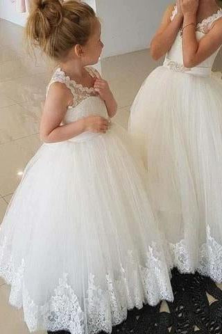Princess Ivory Flower Girl Dresses with Lace Appliques, Cute Little Girl Dress SJS15590