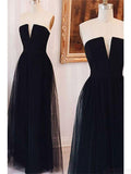 Strapless Black Long Tulle Prom Dresses Evening Dresses Prom Dresses JS704