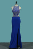 Mermaid Prom Dresses Open Back Scoop With Beads And Slit