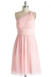 Simple Dress A-line One-shoulder Pink Chiffon Bridesmaid Dresses Reception Dresses JS473