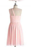 Simple Dress A-line One-shoulder Pink Chiffon Bridesmaid Dresses Reception Dresses JS473