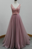 V-Back Tulle A-line Discount Party Cocktail Evening Long Prom Dresses
