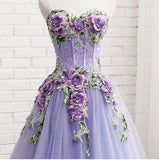 Elegant Strapless Sweetheart 3D Flowers Tahiti Prom Dresses Tulle Long Party Dresses SJS15205