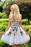 Charming A-Line Lace Floral Appliques V Neck Short Homecoming Dress