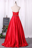 Sweetheart Prom Dress A-Line Lace Bodice With Satin Skirt Floor-Length Beaded