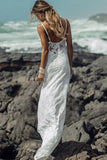 Simple A-Line Sheath Spaghetti Straps Sweetheart Lace Beach Wedding Dresses