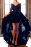 Elegant High Low Half Sleeves Sweetheart Black Backless Lace Evening Dresses JS820