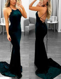 Sexy Backless Dark Green Mermaid Spaghetti Straps Sleeveless Custom Cheap Prom Dresses JS478