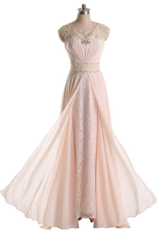 Long Prom Dresses Jewel Chiffon and Lace Bridesmaid Party Dresses