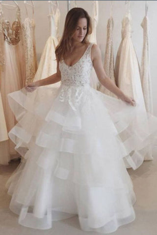 A Line Floor Length Sleeveless Backless Ruffles Organza Wedding Dresses