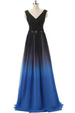 A line Royal Blue Black Gradient Bridesmaid Dresses Ombre Chiffon Lace up Prom Dresses UK JS341