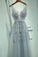 Blush A-Line V-Neck Sleeveless Gray Zipper Appliques Party Dress Prom Dresses JS162
