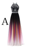 Elegant A-Line Halter Gradient Chiffon Long Ombre Beads Lace up Prom Dresses UK JS363