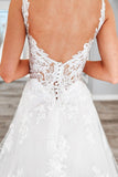 Fairy A Line V Neck Tulle Wedding Dresses with Lace