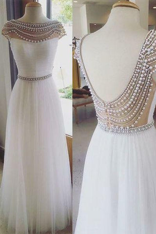 Open Back Prom Dresses Charming Prom Dresses O-Neck Prom Dresses Beading Prom Dresses JS148