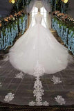 Scoop Neck Wedding Dresses Lace Up With Beadings And Appliques A-Line Tulle