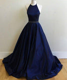 Charming Sexy Simple Halter Navy Blue Sleeveless Ball Gowns Prom Dresses JS771