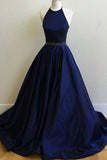 Charming Sexy Simple Halter Navy Blue Sleeveless Ball Gowns Prom Dresses JS771