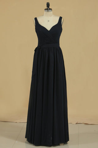 Bridesmaid Dresses A Line Straps Ruched Bodice Chiffon Floor Length