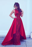 2024 Long New Style Red Scoop Sleeveless Mermaid Satin Beads Prom Dresses UK JS388