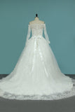 Boat Neck A-Line Wedding Dresses Court Train Tulle With Applique