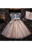 Sweetheart Tulle Beaded Waistline A Line Short/Mini Homecoming Dresses