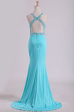 Open Back Scoop With Beading And Slit Spandex Prom Dresses