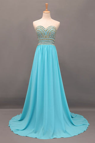 New Arrival Prom Gown A-Line Sweetheart Sweep/Brush Chiffon With Beading&Rhinestone