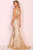 Prom Dresses V Neck Mermaid Tulle With Beads&Sequins