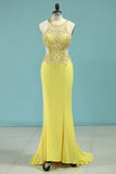Sexy Open Back Scoop Prom Dresses  Spandex With Beads