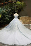 Tiffany Blue Wedding Dresses Tulle Lace Up With Appliques And Handmade Flowers Off The Shoulder