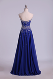 Prom Dresses A Line Sweetheart Floor Length Dark Royal Blue Chiffon