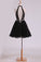 High Neck A Line Open Back Tulle With Beads Homecoming Dresses