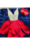 Satin Skirt V Neck Homecoming Dress With Beading&Rhinestones