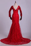 V-Neck Evening Dresses Mermaid With Applique Lace And Tulle Burgundy/Maroon New
