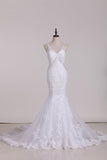 Open Back Mermaid Spaghetti Straps Wedding Dresses Tulle With Applique And Beads