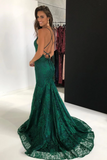 Elegant Straps V Neck Lace Mermaid Long Evening Dresses Prom SJSPS1EG38N