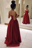 Red Long Elegant Red Satin Ball Gown Simple Sweetheart Prom Dresses JS611