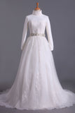 Muslim Wedding Dresses Sweetheart Ball Gown Sweep/Brush Train Organza With Beading&Sequince