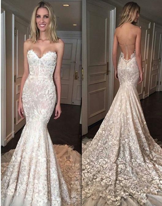 Buy Gorgeous Mermaid Sweetheart Court Train Tulle Wedding Dresses with ...