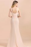 A Line Chiffon V Neck Bridesmaid Dresses Long Cheap Prom Dresses With Slit