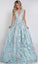 Hot Selling Deep V-neck Light Sky Blue Prom Dress with Flowers JS547