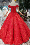 Red Off The Shoulder Lace Appliques Beads with Lace up Prom Dress Quinceanera Dresses JS788
