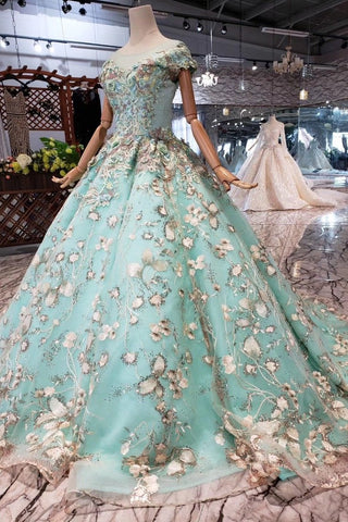 Elegant Ball Gown Cap Sleeve Lace up Scoop with Lace Appliques Beads Prom Dresses JS789