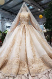 Princess Long Sleeve Ball Gown Scoop With Applique Beads Lace up Prom Dresses JS790