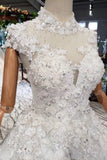 New Arrival Wedding Dresses Cap Sleeves High Neck Ball Gown With Appliques JS794