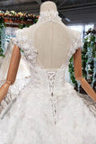 New Arrival Wedding Dresses Cap Sleeves High Neck Ball Gown With Appliques JS794