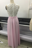 Gorgeous Lace Chiffon A-Line Formal Prom Gown With Pearls Blush Pink Long Prom Dresses JS134