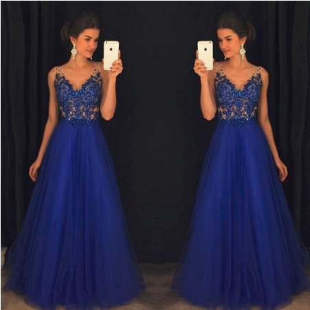 Sparkly V Neck Prom Dress Sexy Backless Evening Dress Tulle Long Prom Gown JS120